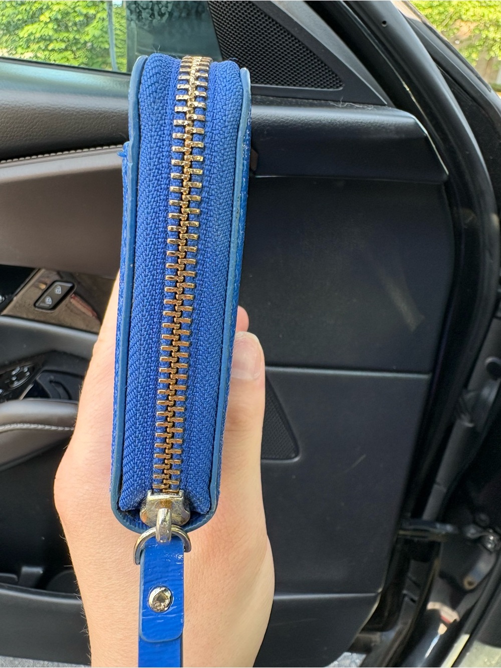 kate spade Bright Blue Patent Zip Wallet with Gold Logo - Picture 4 of 15